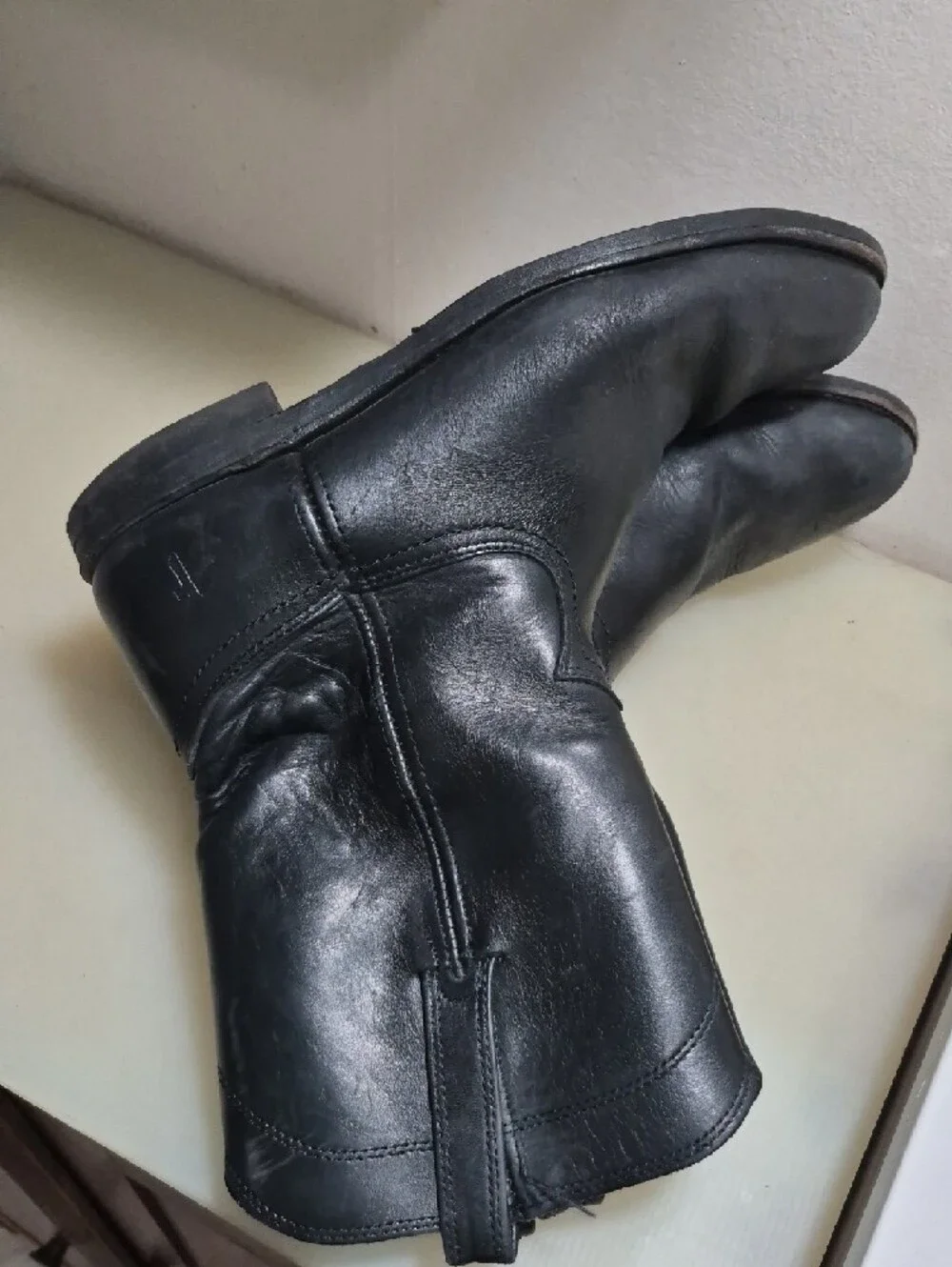 Frye Black Leather Pull-On Mid-Calf Boots